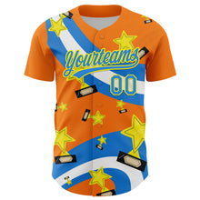 Load image into Gallery viewer, Custom Bay Orange Electric Blue-Light Yellow 3D Pattern Design Champion Trophy Authentic Baseball Jersey