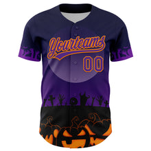 Load image into Gallery viewer, Custom Black Purple-Bay Orange 3D Pattern Halloween Skull Authentic Baseball Jersey