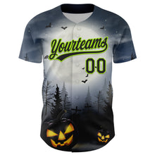 Load image into Gallery viewer, Custom Gray Black-Neon Green 3D Pattern Halloween Authentic Baseball Jersey