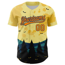 Load image into Gallery viewer, Custom Light Yellow Bay Orange-US Navy Blue 3D Pattern Halloween Authentic Baseball Jersey