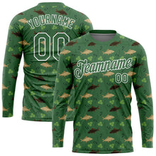 Load image into Gallery viewer, Custom Kelly Green White 3D Pattern Design Fishing Fish Hook Performance T-Shirt