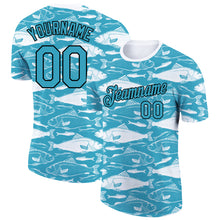 Load image into Gallery viewer, Custom Panther Blue Black-White 3D Pattern Design Fish Performance T-Shirt