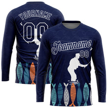 Load image into Gallery viewer, Custom Navy White 3D Pattern Design Fishing Performance T-Shirt
