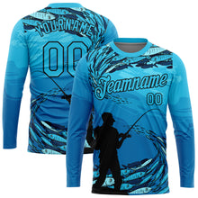Load image into Gallery viewer, Custom Sky Blue Black 3D Pattern Design Fishing Performance T-Shirt