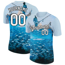 Load image into Gallery viewer, Custom Light Blue White-Black 3D Pattern Design Fishing Performance T-Shirt