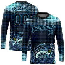 Load image into Gallery viewer, Custom Sky Blue Black 3D Pattern Design Fishing Performance T-Shirt