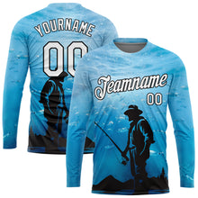 Load image into Gallery viewer, Custom Sky Blue White-Black 3D Pattern Design Fishing Performance T-Shirt