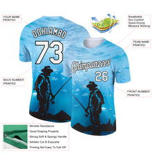 Load image into Gallery viewer, Custom Sky Blue White-Black 3D Pattern Design Fishing Performance T-Shirt