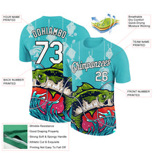 Load image into Gallery viewer, Custom Aqua White-Black 3D Pattern Design Big Bass Fish Fishing Performance T-Shirt