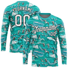 Load image into Gallery viewer, Custom Aqua White-Black 3D Pattern Design Sea Wave Fishing Performance T-Shirt