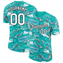 Load image into Gallery viewer, Custom Aqua White-Black 3D Pattern Design Sea Wave Fishing Performance T-Shirt