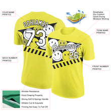 Load image into Gallery viewer, Custom Neon Yellow White-Black 3D Pattern Design Smile Emoji Performance T-Shirt