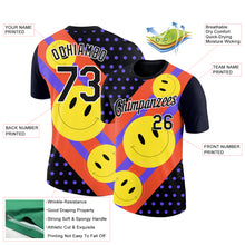 Load image into Gallery viewer, Custom Black Gold Red-Purple 3D Pattern Design Smile Emoji Performance T-Shirt