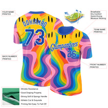 Load image into Gallery viewer, Custom Blue Gold-White 3D Pattern Design Psychedelic Smile Emoji Performance T-Shirt