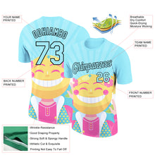 Load image into Gallery viewer, Custom Ice Blue Black 3D Pattern Design Smile Emoji Performance T-Shirt