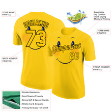 Load image into Gallery viewer, Custom Gold Black 3D Pattern Design Smile Emoji Performance T-Shirt