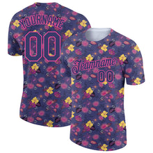 Load image into Gallery viewer, Custom Navy Pink 3D Pattern Design Flower Performance T-Shirt