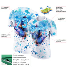 Load image into Gallery viewer, Custom White Sky Blue 3D Pattern Design Butterfly And Watercolor Splash Performance T-Shirt