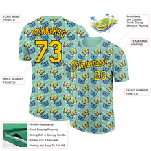 Load image into Gallery viewer, Custom Ice Blue Gold-Black 3D Pattern Design Butterfly Performance T-Shirt