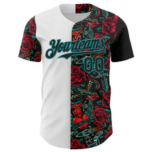 Load image into Gallery viewer, Custom White Black-Teal 3D Pattern Design Vintage Tattoos Authentic Baseball Jersey
