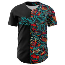 Load image into Gallery viewer, Custom Black Teal 3D Pattern Design Vintage Tattoos Authentic Baseball Jersey