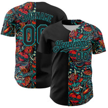 Load image into Gallery viewer, Custom Black Teal 3D Pattern Design Vintage Tattoos Authentic Baseball Jersey