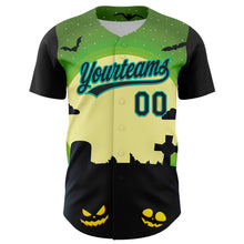 Load image into Gallery viewer, Custom Green Black-Aqua 3D Halloween Authentic Baseball Jersey