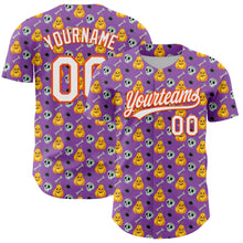 Load image into Gallery viewer, Custom Medium Purple White-Orange 3D Halloween Authentic Baseball Jersey