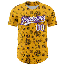 Load image into Gallery viewer, Custom Gold White-Purple 3D Halloween Authentic Baseball Jersey