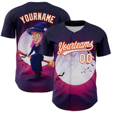 Load image into Gallery viewer, Custom Purple White-Orange 3D Halloween Authentic Baseball Jersey