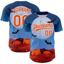 Load image into Gallery viewer, Custom Blue Orange-White 3D Halloween Authentic Baseball Jersey
