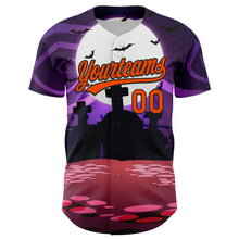 Load image into Gallery viewer, Custom Purple Orange-Black 3D Halloween Authentic Baseball Jersey