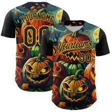 Load image into Gallery viewer, Custom Black Gold 3D Halloween Authentic Baseball Jersey