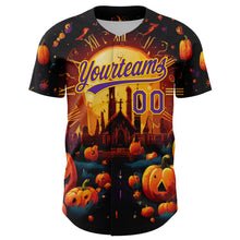 Load image into Gallery viewer, Custom Black Purple-Yellow 3D Halloween Authentic Baseball Jersey
