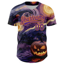 Load image into Gallery viewer, Custom Purple Bay Orange 3D Halloween Authentic Baseball Jersey