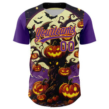 Load image into Gallery viewer, Custom Purple Bay Orange 3D Halloween Authentic Baseball Jersey