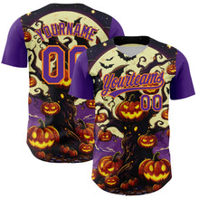 Load image into Gallery viewer, Custom Purple Bay Orange 3D Halloween Authentic Baseball Jersey