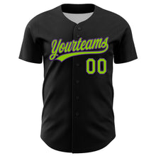 Load image into Gallery viewer, Custom Black Neon Green-Purple 3D Halloween Authentic Baseball Jersey