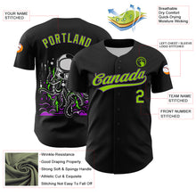 Load image into Gallery viewer, Custom Black Neon Green-Purple 3D Halloween Authentic Baseball Jersey