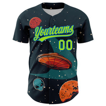 Load image into Gallery viewer, Custom Navy Neon Green-Blue 3D Halloween Authentic Baseball Jersey