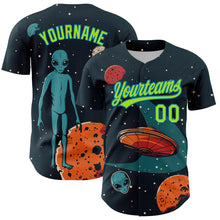 Load image into Gallery viewer, Custom Navy Neon Green-Blue 3D Halloween Authentic Baseball Jersey