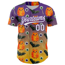 Load image into Gallery viewer, Custom Purple White-Yellow 3D Halloween Authentic Baseball Jersey