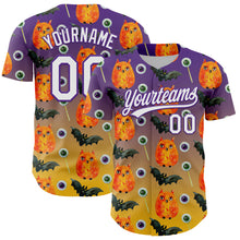 Load image into Gallery viewer, Custom Purple White-Yellow 3D Halloween Authentic Baseball Jersey