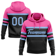 Load image into Gallery viewer, Custom Stitched Black Light Blue-Pink Line Sports Pullover Sweatshirt Hoodie