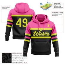Load image into Gallery viewer, Custom Stitched Black Neon Yellow-Pink Line Sports Pullover Sweatshirt Hoodie