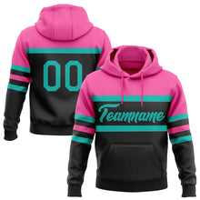Load image into Gallery viewer, Custom Stitched Black Aqua-Pink Line Sports Pullover Sweatshirt Hoodie