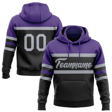 Load image into Gallery viewer, Custom Stitched Black Gray-Purple Line Sports Pullover Sweatshirt Hoodie