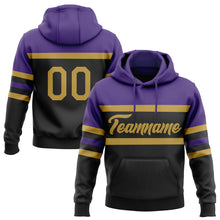 Load image into Gallery viewer, Custom Stitched Black Old Gold-Purple Line Sports Pullover Sweatshirt Hoodie