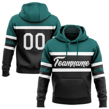 Load image into Gallery viewer, Custom Stitched Black White-Teal Line Sports Pullover Sweatshirt Hoodie