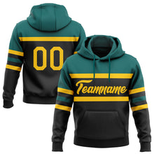 Load image into Gallery viewer, Custom Stitched Black Yellow-Teal Line Sports Pullover Sweatshirt Hoodie